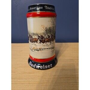 Vintage 1990 Budweiser Clydesdales Holiday Stein Near Perfect Condition!